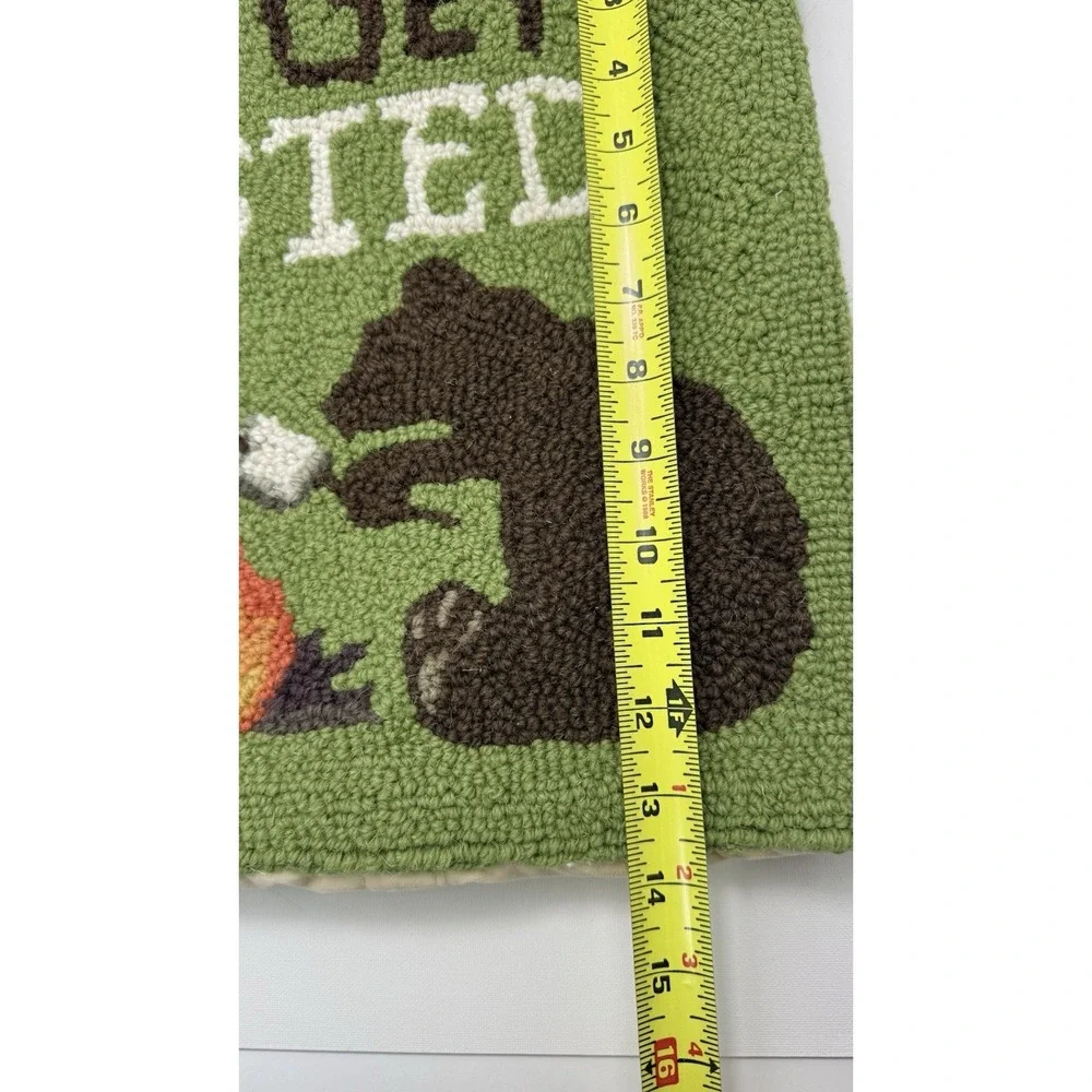 Peking Handicraft "Let's Get Toasted" Bear Campfire Hooked Two Pillow Shams Wool - Picture 9 of 12